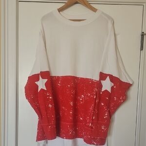 Crown & Ivy Red and White Star Sweatshirt Size XXL